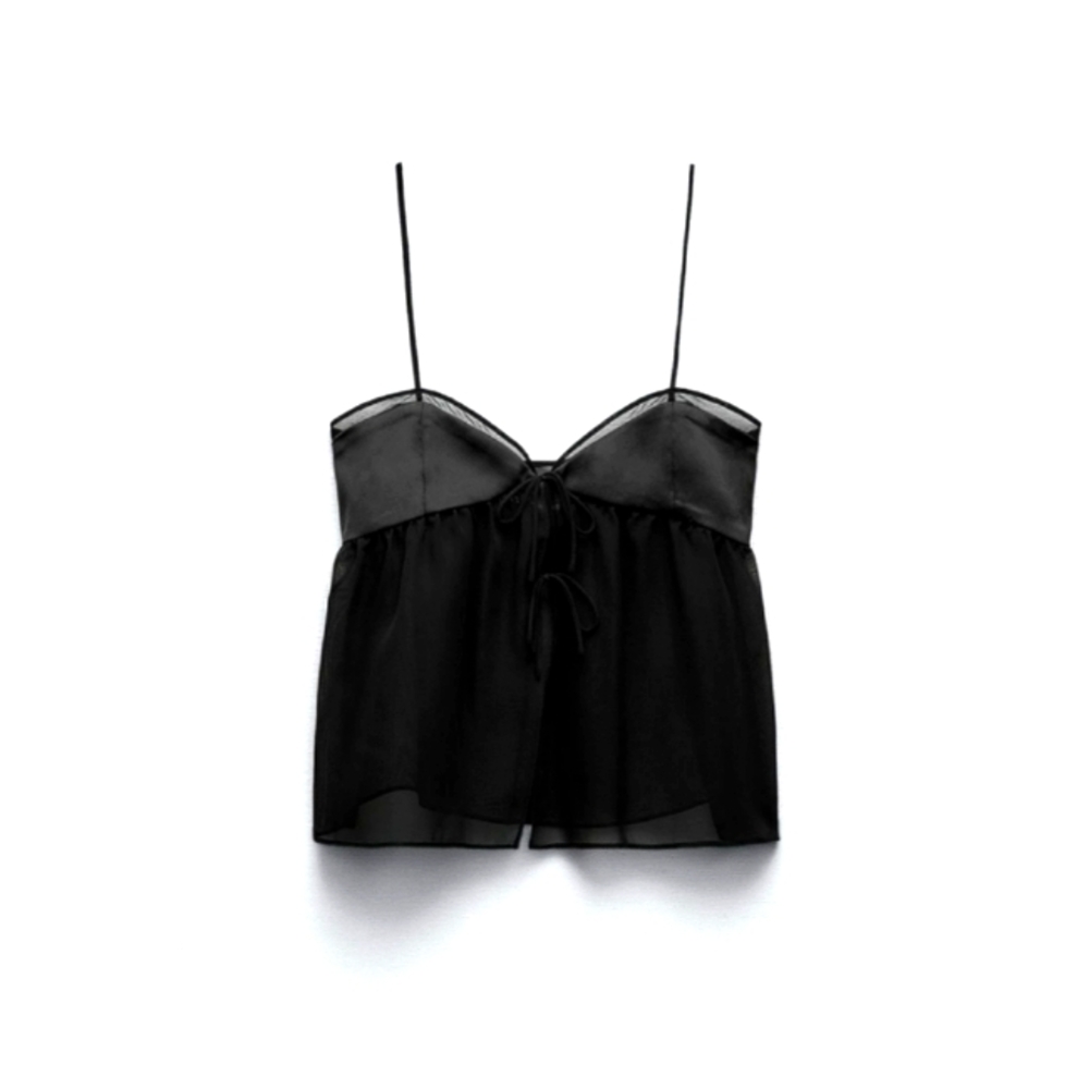 ZARA SEMI SHEER SLEEVELESS CAMISOLE IN BLACK - Picture 2 of 5